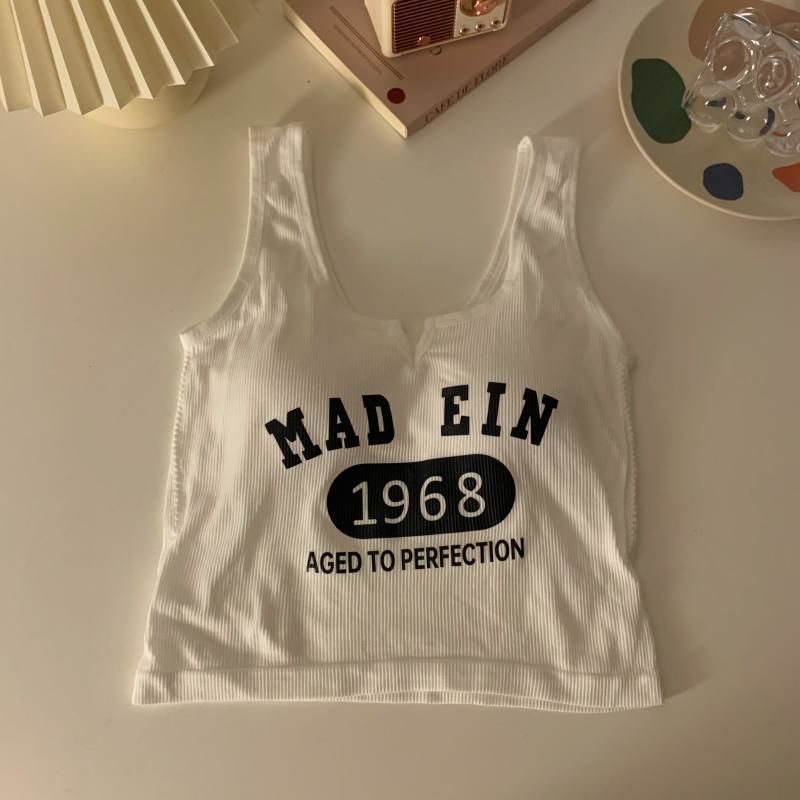 Áo Ống Ngắn Mỏng Vừa Vặn In Chữ Cái Có Dây Treo Thời Trang Mùa Thu Cho Nữ