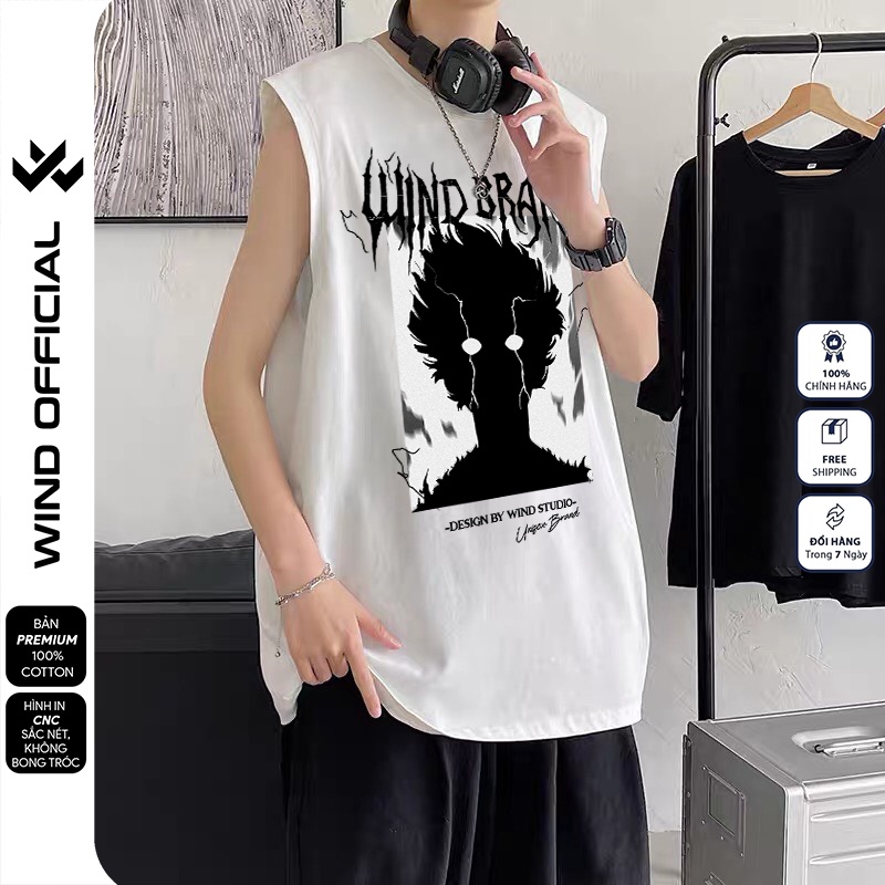 Áo thun sát nách WIND unisex form rộng tanktop 100% cotton oversize Anime 3 lỗ thời trang nam nữ