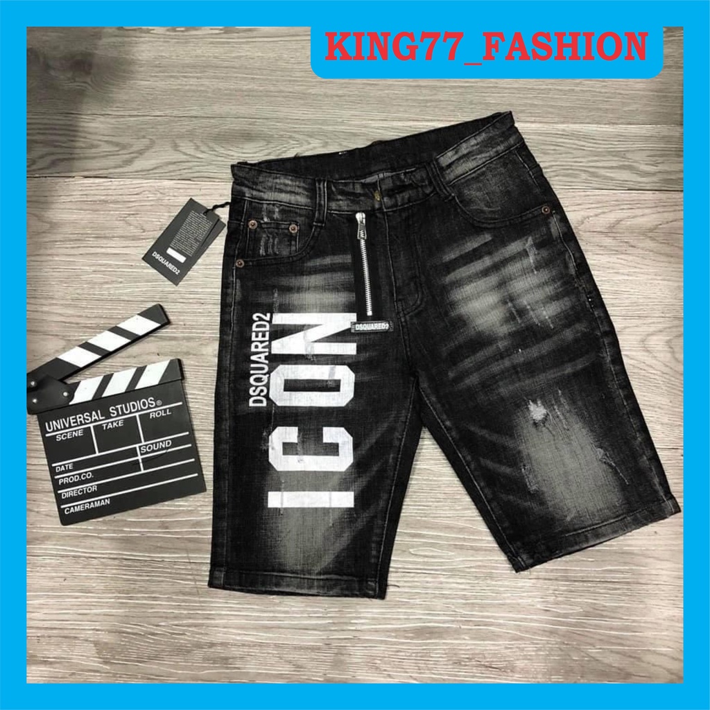 Quần short jean nam DSQ chất bò vải dày co dãn in ICON phong cách hiện đại trẻ trung mẫu mới