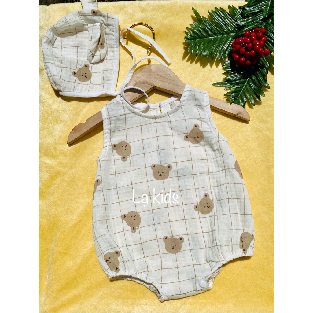 Body xô muslin và nón cho bé