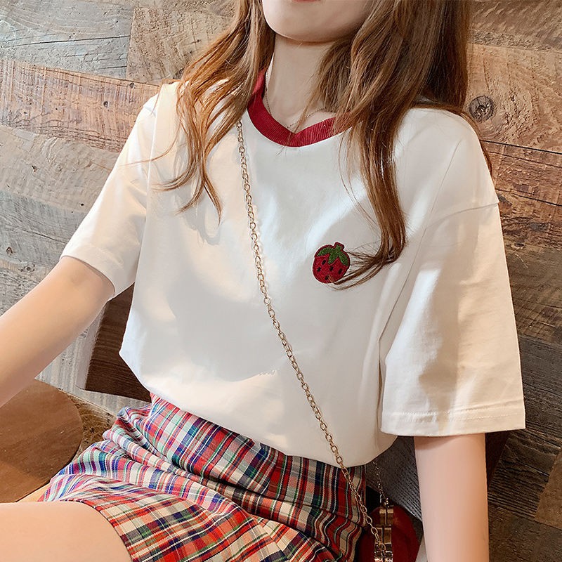 Áo Thun Nữ Ngắn Tay Cổ Tròn S-2XL áo thun trắng basic Thời Trang Hàn