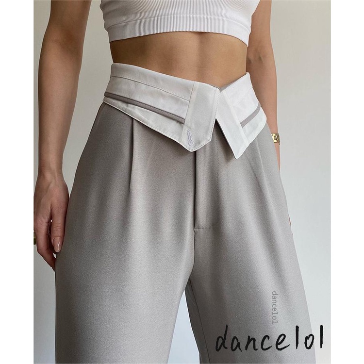 Quần Dài Eo Cao Ống Suông Phối Màu Thời Trang Dành Cho Nữ dance1o1