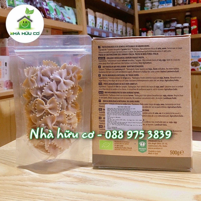 Nui nơ hữu cơ Probios 500g/ Organic Whole Wheat Farfalle - Date: 26/10/2023 - Nhà Hữu Cơ