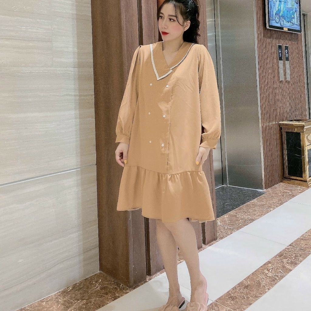 Đầm bầu dài tay M219 chất cát hàn thời trang thiết kế freesize từ 45 đến 70kg