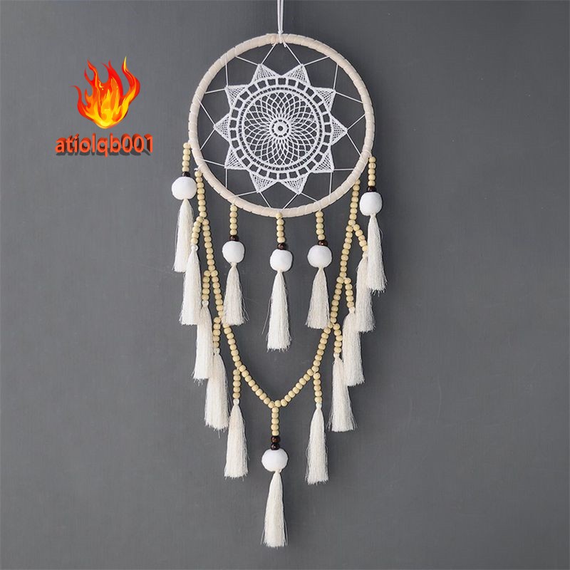 Dreamcatcher cỡ lớn đính quả cầu lông tự nhiên