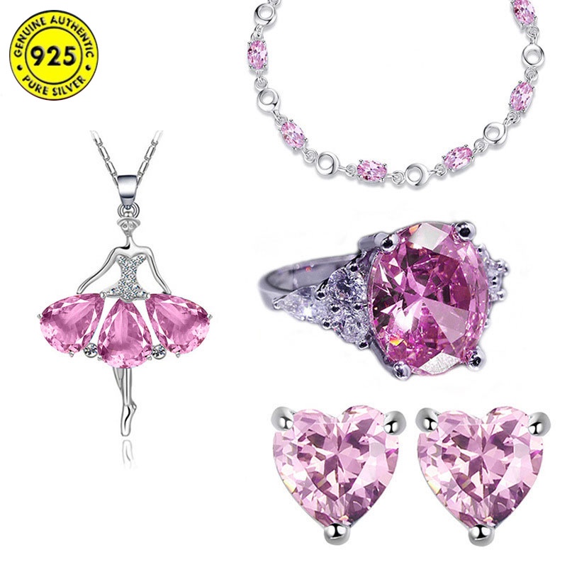 Bộ trang sức mạ bạc 925 đính đá nhân tạo thời trang cho nữ