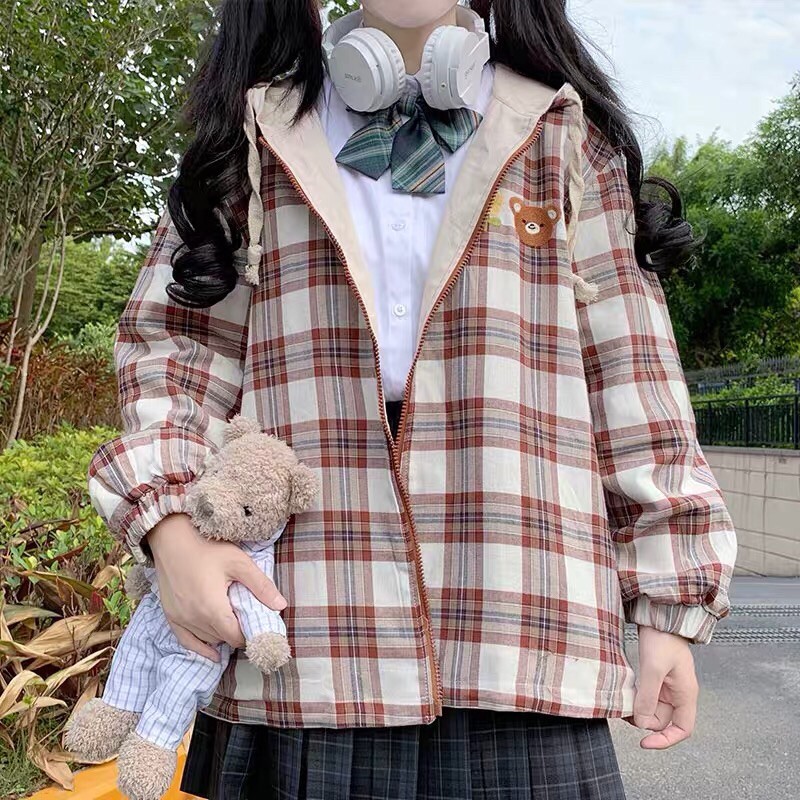 ÁO KHOÁC KAKI 2 MẶT 🎀[Có Ảnh Thật]🎀 CARO IN HÌNH GẤU PHONG CÁCH DỄ THƯƠNG ĐÁNG YÊU | BigBuy360 - bigbuy360.vn