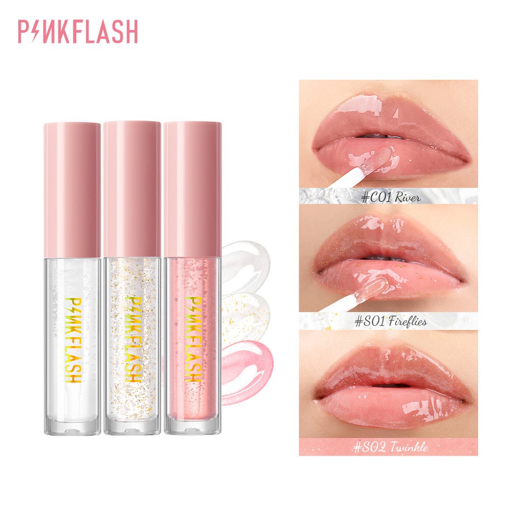 Bóng PINKFLASH C01+S01+S02 Có Độ Bóng Cao Ánh Nhũ UVA/UVB Lâu Trôi Dưỡng Ẩm Cho Môi 3 miếng 60g