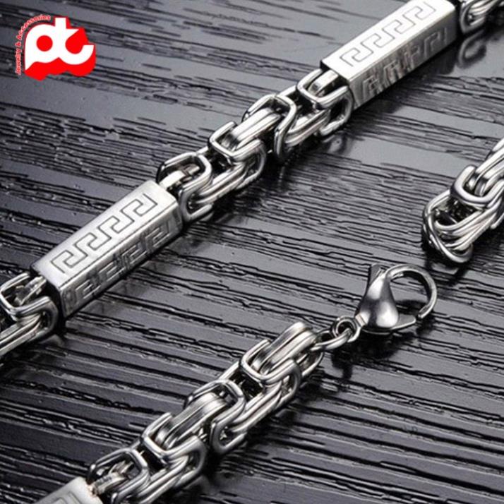 Dây chuyền inox nam titan cao cấp đẹp sang trọng thép không gỉ ziczac vuông PT JEWELRY kích cỡ 7mm màu trắng PTDCNA27