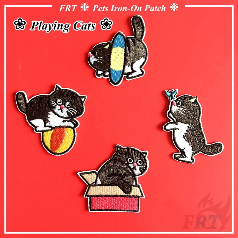 Set 1 / 4 Miếng Vá Nhiệt Dùng Để Trang Trí Áo Quần Hình Mèo Xinh Xắn