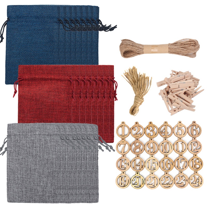 Set Túi Rút Đựng Quà Giáng Sinh 24 Ngày Đếm Ngược DIY