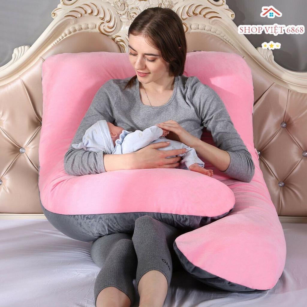 Gối ôm chữ U bà bầu vải nỉ nhung cao cấp,gối ôm bà bầu hottrend 2022 kích thước 120x60cm