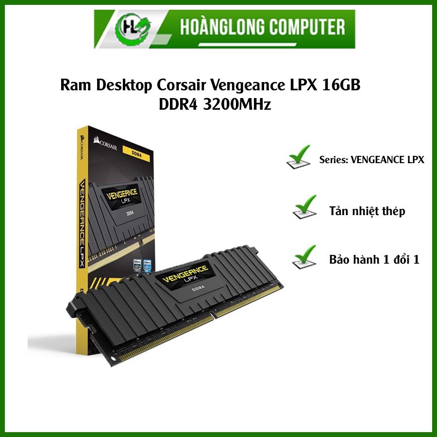 Ram PC Desktop Corsair Vengeance LPX RAM 16GB, 8GB DDR4 3200MHz Tản nhiệt thép - Hoàng Long Computer