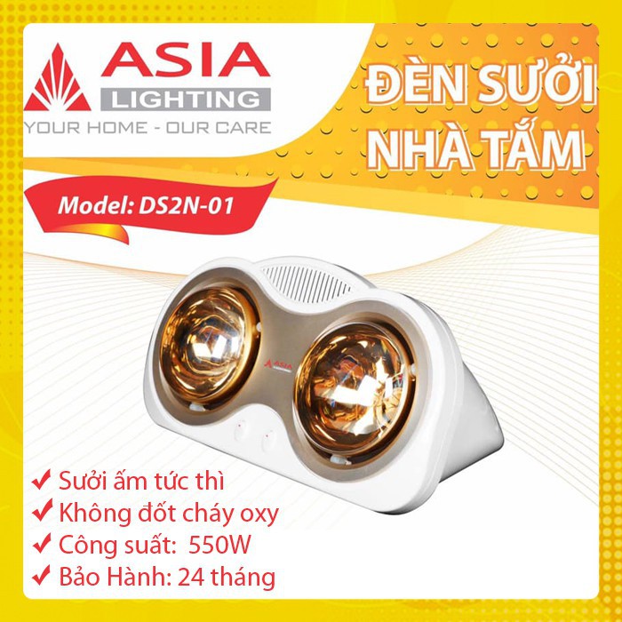 [RẺ NHẤT SHOPEE] Đèn Sưởi Ấm Nhà Tắm ASIA DSN-01, 2 Bóng Hồng Ngoại Công Suất 275W/Bóng - Bảo Hành 24 Tháng