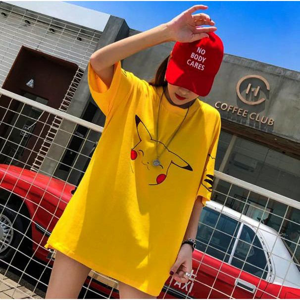 (ảnh thật) áo thun nữ🍓🍓 in hình pikachu, tay lỡ, form rộng, chất cottong mềm mát, stye ulzzang, giá rẻ.