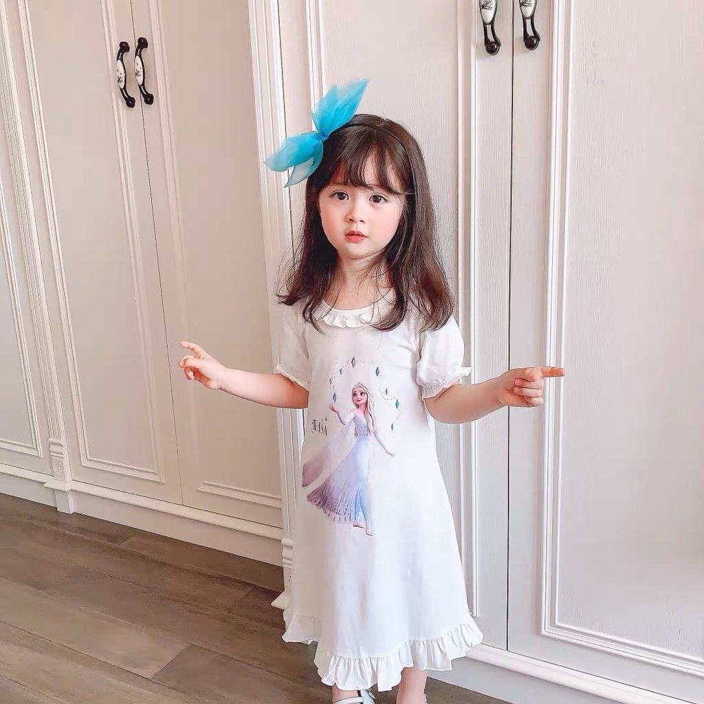 Đầm Ngủ Chất Liệu Cotton In Họa Tiết Hoạt Hình Phong Cách Hàn Quốc Cho Bé Gái