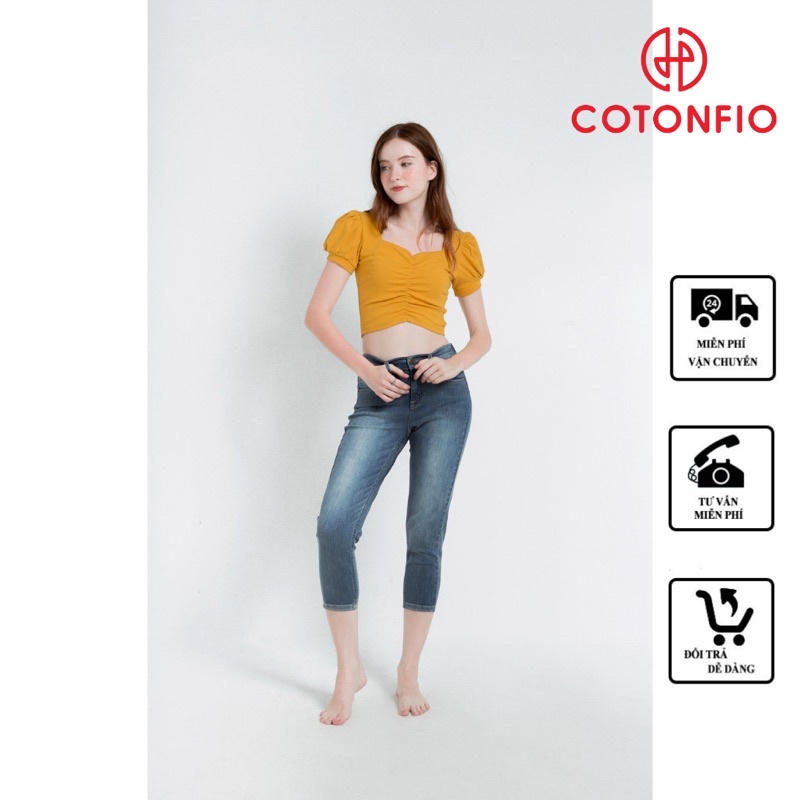 Quần Jean Nữ Skinny Quần Bò Ống Ôm Cao Cấp COTONFIO 8110 Quần 7 tấc lửng xanh sáng lưng thun