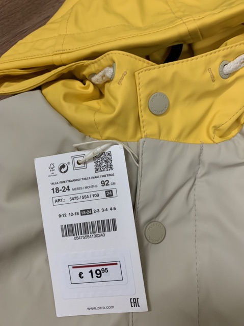 Áo khoác đi mưa của Zara size 9-12m