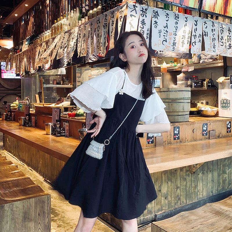 Bộ Áo Sơ Mi Tay Ngắn + Đầm Yếm Dáng Rộng Phong Cách Phương Tây Thời Trang Mùa Hè 2022