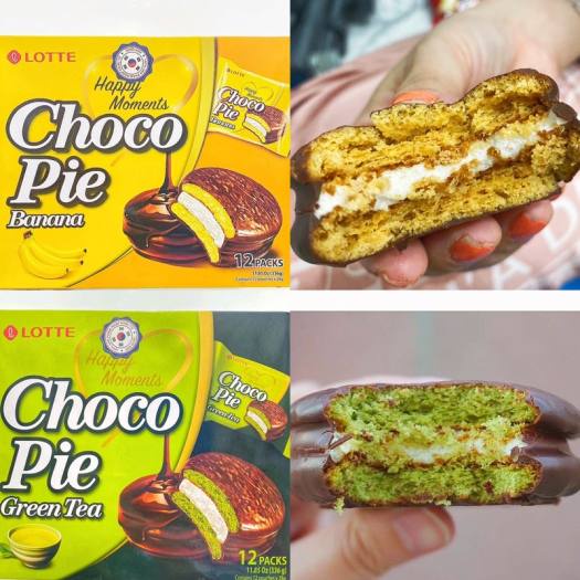 Bánh Lotte Chocopie vị TRÀ SỮA ĐUỜNG ĐEN/ CHUỐI/ TRÀ XANH - Hộp 336G x 12 Gói (độc quyền mới ra mắt)