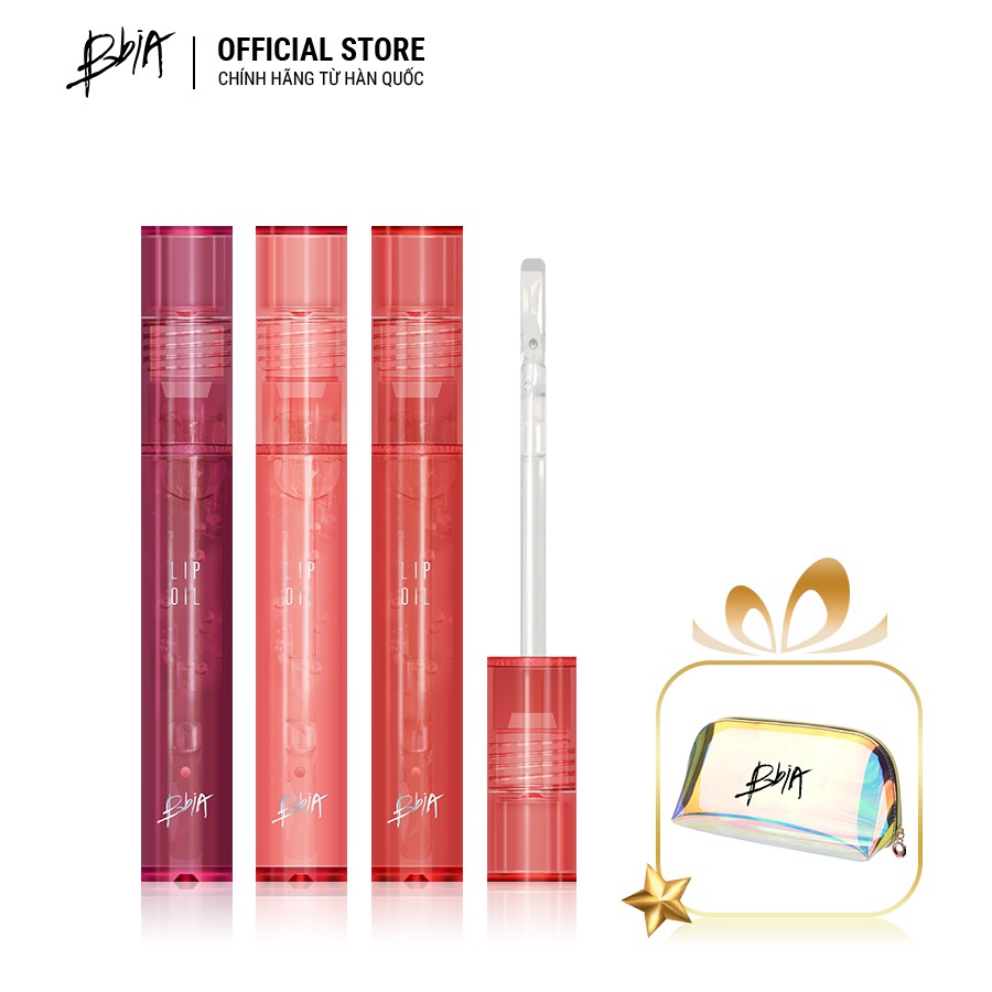 Set 3 Son bóng trong suốt BBia Lip Oil 4.5g/thỏi - #1 Fresh &amp; #2 jojoba &amp; &amp; #3 rose hip tặng 1 túi trang điểm 3g- BBia