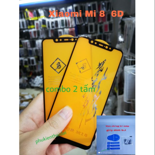 Cường lực 6D Xiaomi Mi 8 Full màn Full keo ôm viền siêu đẹp cao cấp Đen ( tặng keo mép giấy lấy bụi )