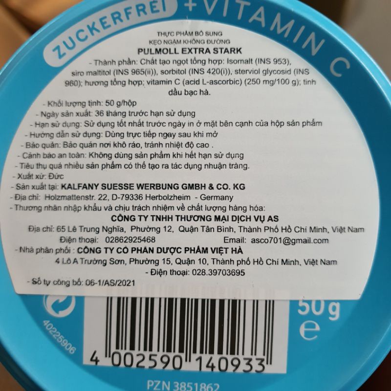 Kẹo PULMOLL - Kẹo Ngậm Ho Không Đường - Hộp 50g - Đông Anh Pharmart