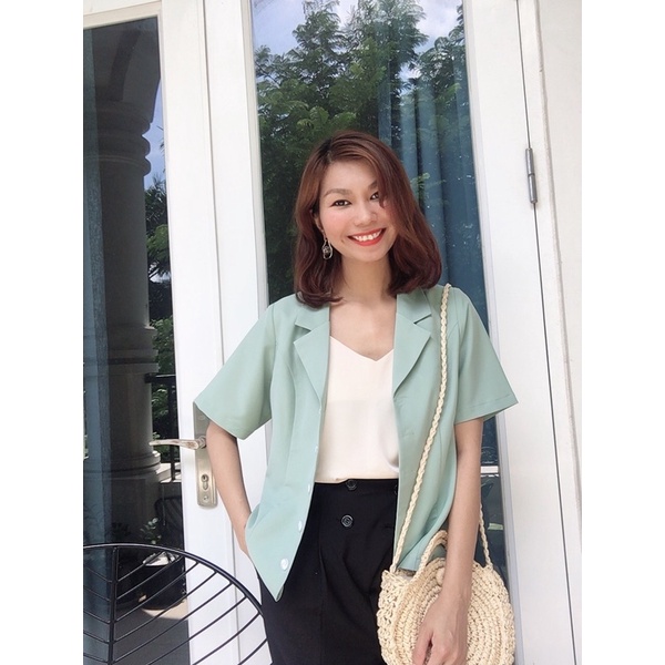 Blazer xanh mint ngắn tay dáng vừa | Kathryn.thecitylook | BigBuy360 - bigbuy360.vn