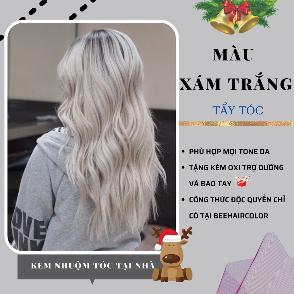 thuốc nhuộm tóc màu Xám Trắng [ Tặng trợ nhuộm + bao tay nhuộm tóc ]