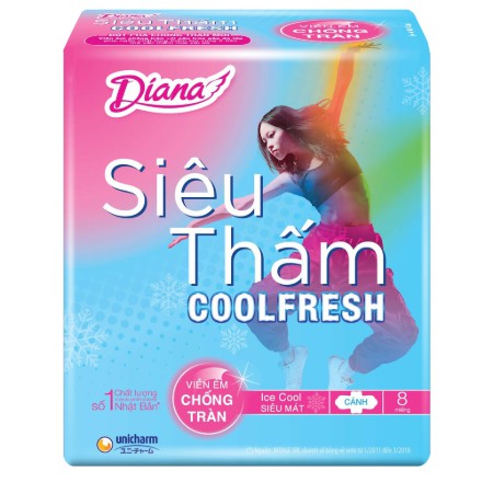 COMBO 6 GÓI BĂNG VỆ SINH  DIANA SIÊU THẤM COOL FRESH CÁNH 8M