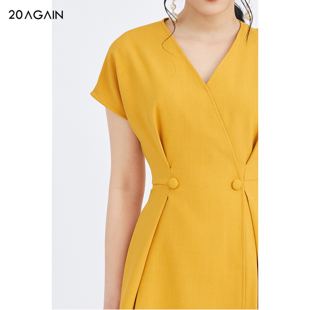 Đầm váy nữ công sở 20AGAIN đủ màu, đủ size, thiết kế ngắn tay liền vai vạt chéo DEA1118
