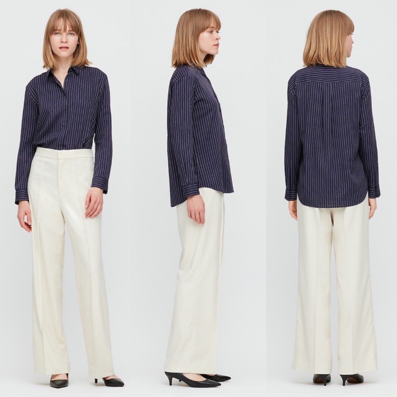 Áo sơ mi nữ dài tay kẻ sọc dễ thương dòng Easy Care của UNIQLO
