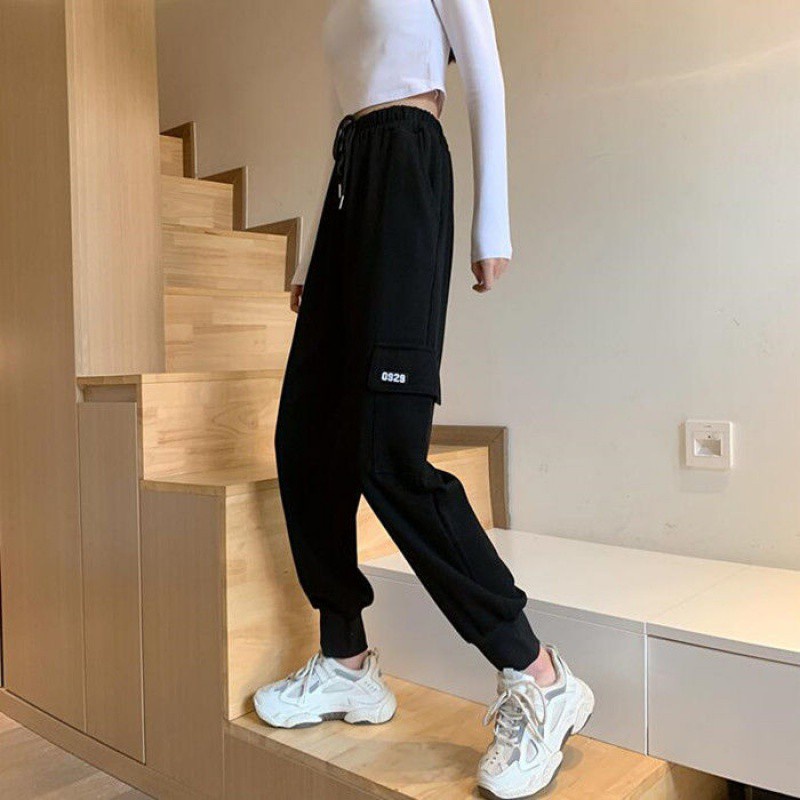 NRVP Quần jogger nữ dài lưng cao thời trang Hàn Quốc