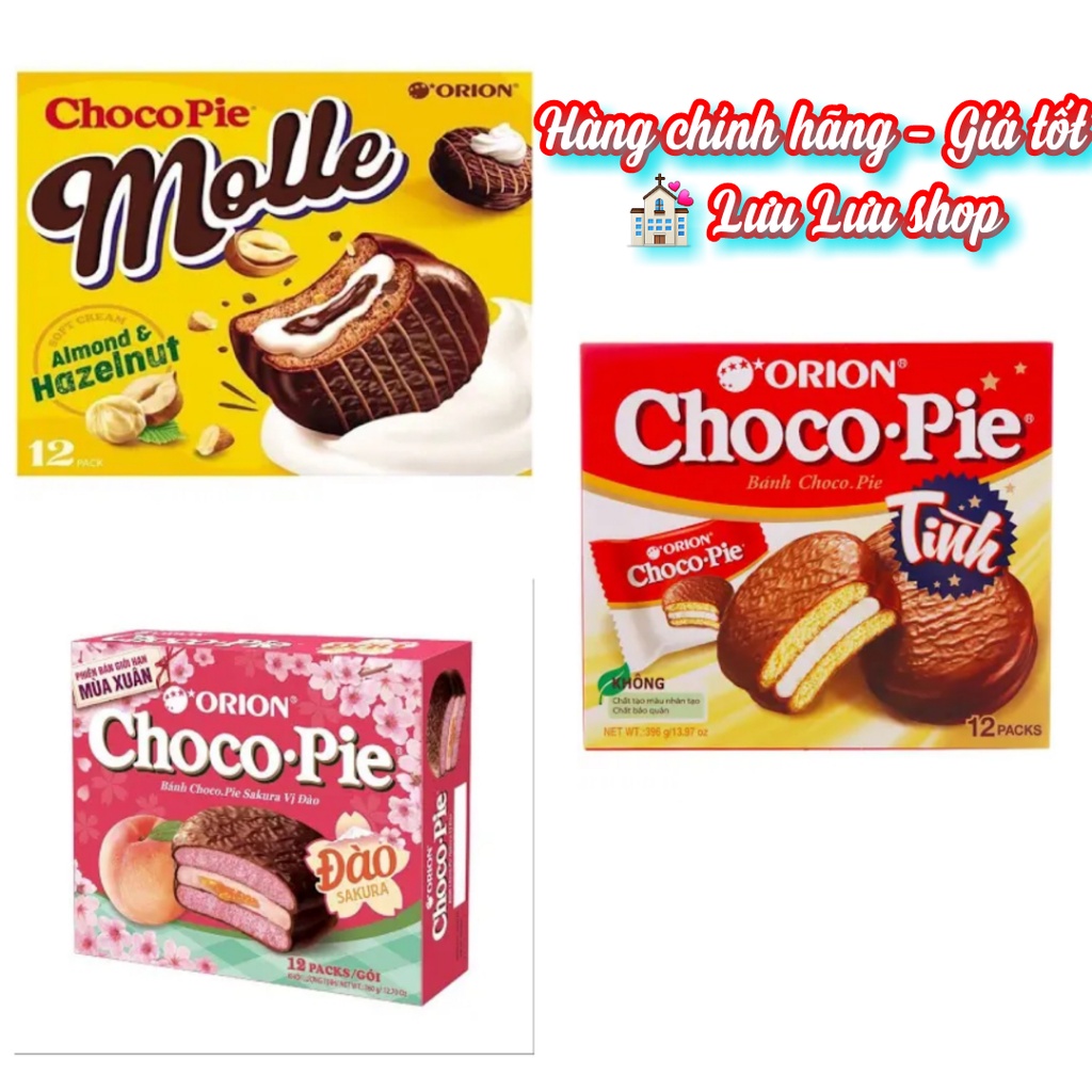 Bánh Chocopie orion vị hạnh nhân/ truyền thống / đào hộp 12 bánh