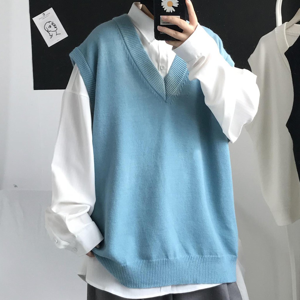 Áo Sweater cổ V không tay thời trang simple Hàn Quốc bigsize unisex áo vest áo len nam hàn quốc cho nam