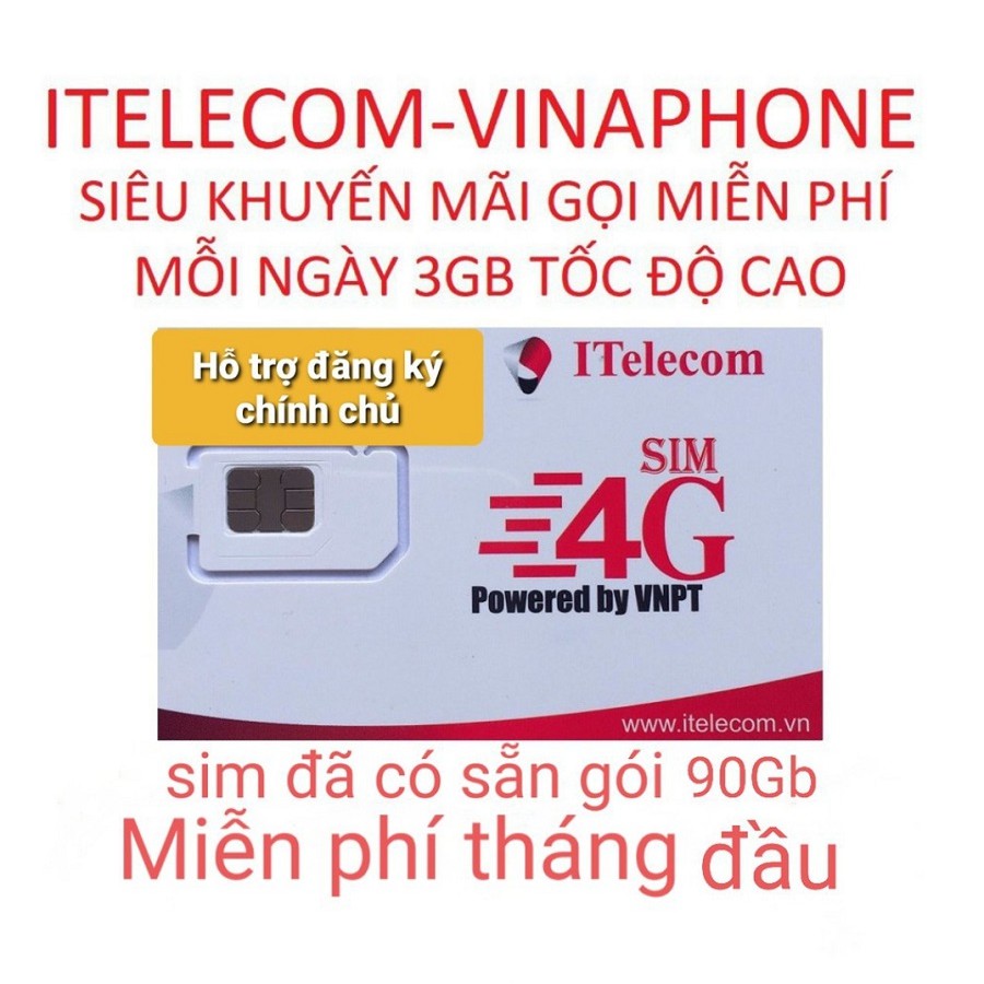 Sim 4G ( Vinaphone đã nạp 77k ) Itelecom MAY TẶNG 90GB/tháng (Giống sim 4G Vinaphone VD89 Plus)