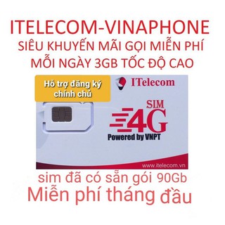 Sim 4G ( Vinaphone đã nạp 77k ) Itelecom MAY TẶNG 90GB/tháng  (Giống sim 4G Vinaphone VD89 Plus)