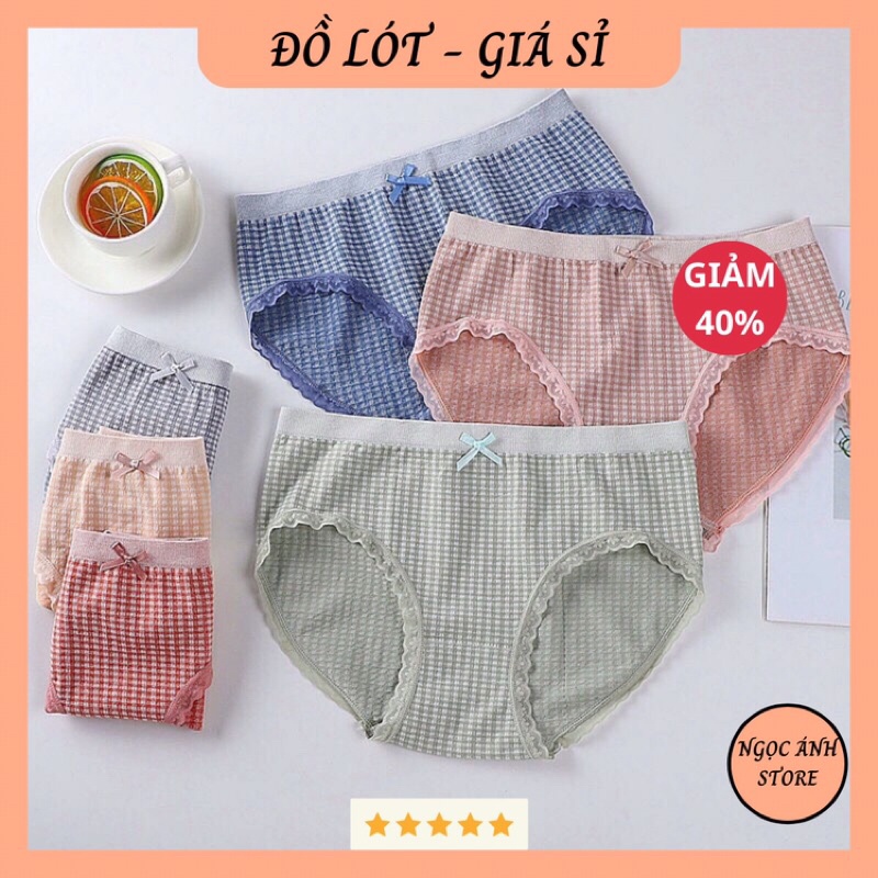 Quần Lót Cotton Co Giãn 4 Chiều Kẻ Caro Viền Ren 789 .