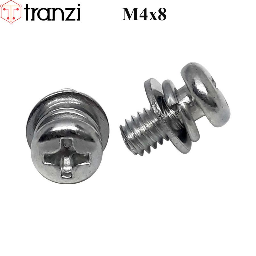 Vít bake kèm long đen phẳng vênh đầu cầu mạ kẽm trắng M4x8 - túi 50 cái