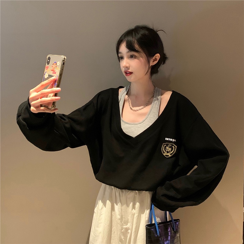 Áo Sweater Tay Dài Giả Hai Lớp Thời Trang Mùa Thu Cho Nữ