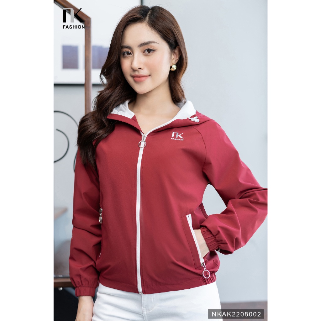 Áo Khoác Gió 2 Lớp Phối Mũ 2 Túi NK FASHION Dành Cho Nữ Chống Thấm Nước, Chống Gió, Chất Vải Mềm Mịn NKAK2208002