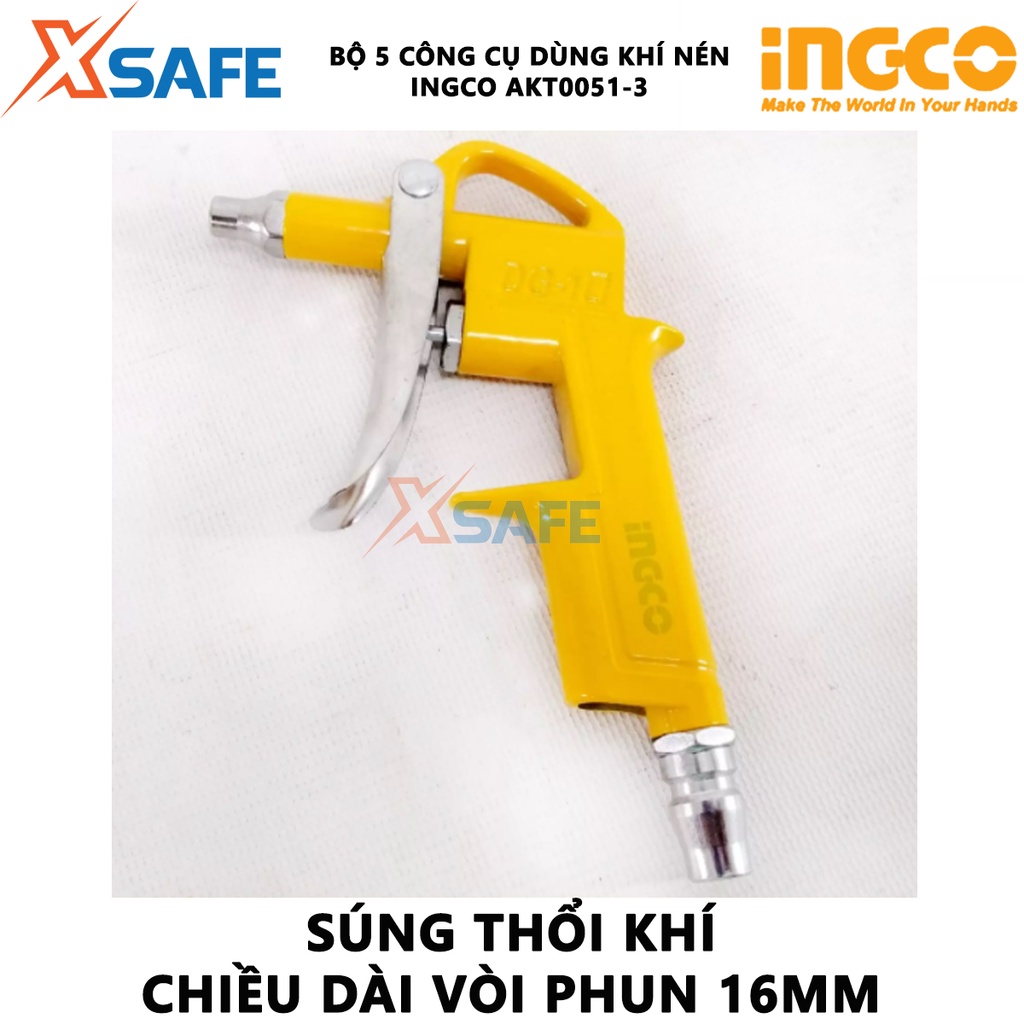 Bộ 5 công cụ dùng khí nén INGCO AKT0051-3 chất liệu cao cấp, chống chịu lực tốt, khớp nối kiểu Nhật Bản - chính hãng