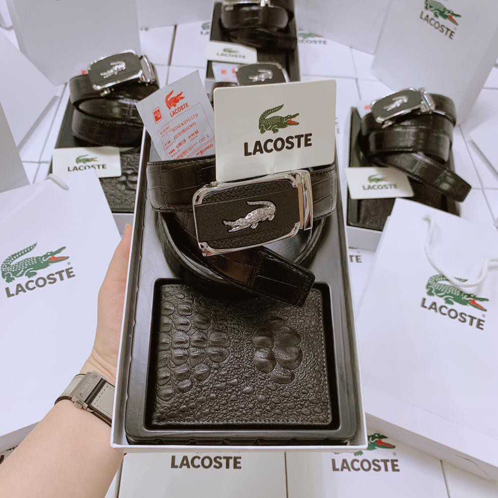 Set ví  dây nịt Lacoste 💖 FREE SHIP 💖 Combo Ví Thắt Lưng Da PU dập vân cá sấu full hộp, túi giấy nên làm quà tặng