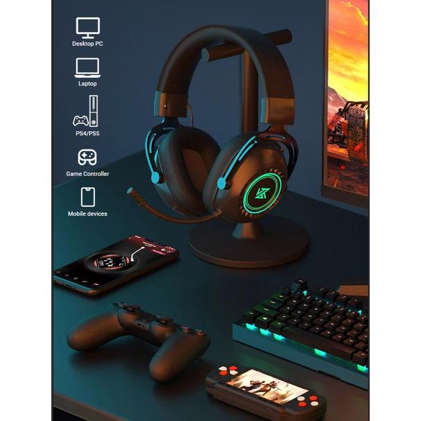 [NC] Tai nghe Chụp tai Gaming KZ GP20 Bluetooth | Kết nối WireLess 2.4GHZ | Âm thanh 3D | Driver 50mm | Led RGB | Pin 68