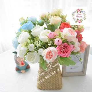 Cụm Hoa Hồng Giả Siêu Xinh Dài 32cm gồm 5 nhánh nhỏ