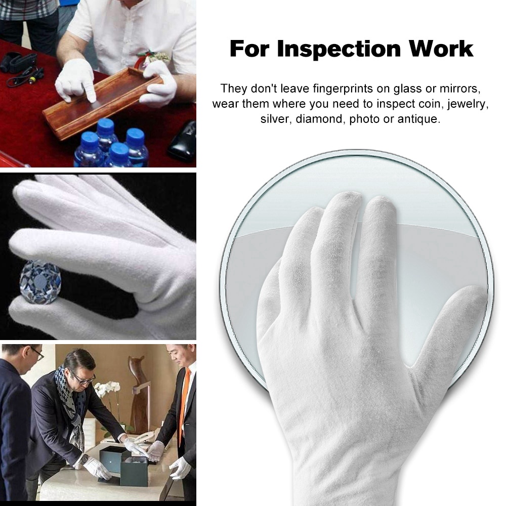 1 Đôi Găng Tay Cotton Mềm Mại Màu Trắng Thoáng Khí Dùng Phục Vụ / Làm Việc / Kiểm Tra Tiền Xu