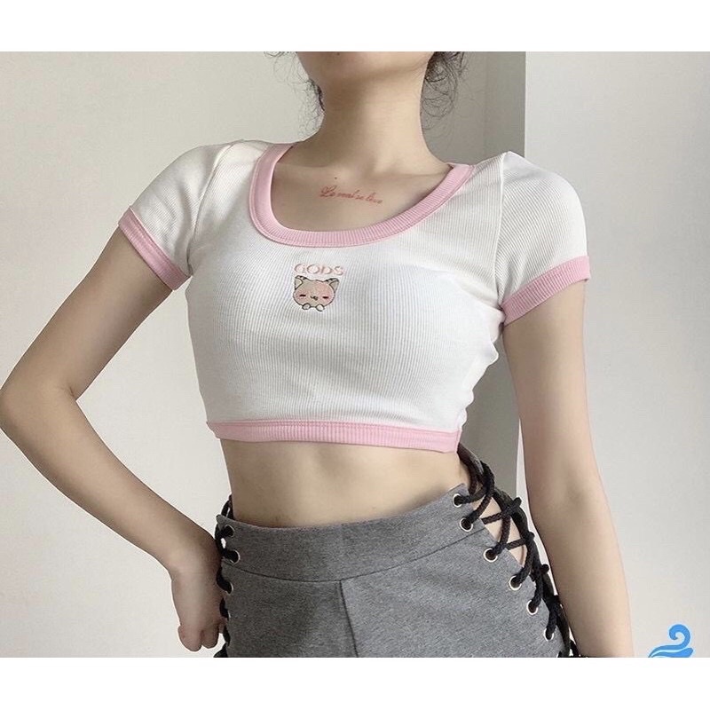 áo croptop thêu chữ GODS