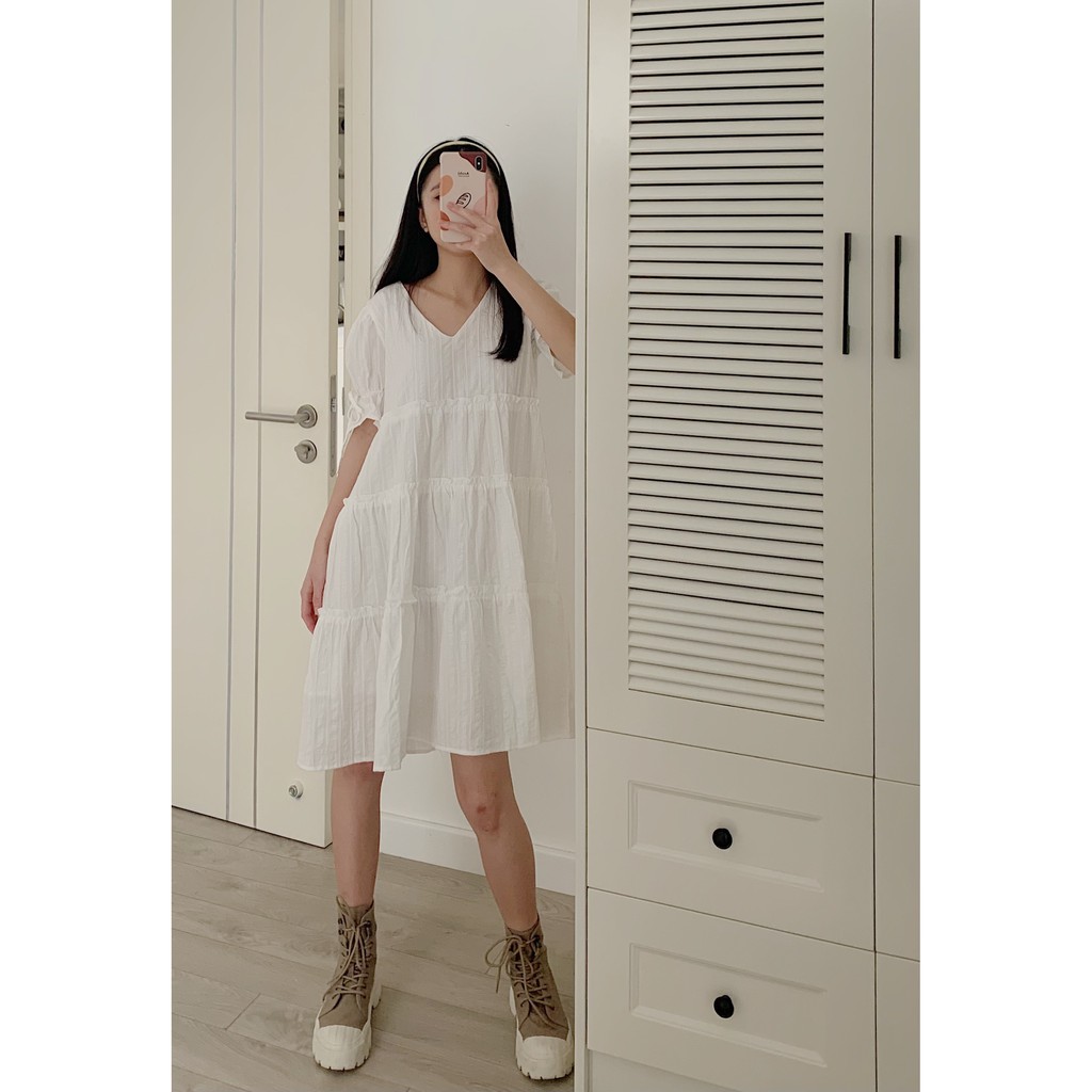 [Mã SKAMSALE06 giảm 10% tối đa 100K đơn 150K] Váy babydoll cộc nơ tay TKV60 1994closet