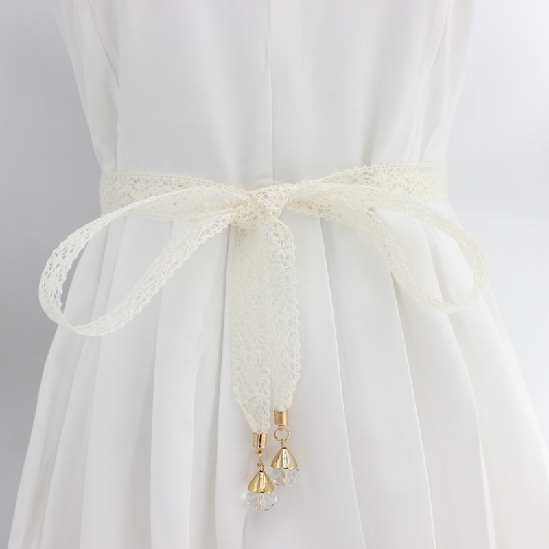 Đai váy vải ren gắn đá, dây lưng nữ thắt nơ thanh lịch