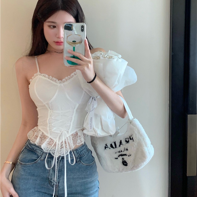 Áo Hai Dây Cổ Chữ V Phối Ren Quyến Rũ Thời Trang Cho Nữ